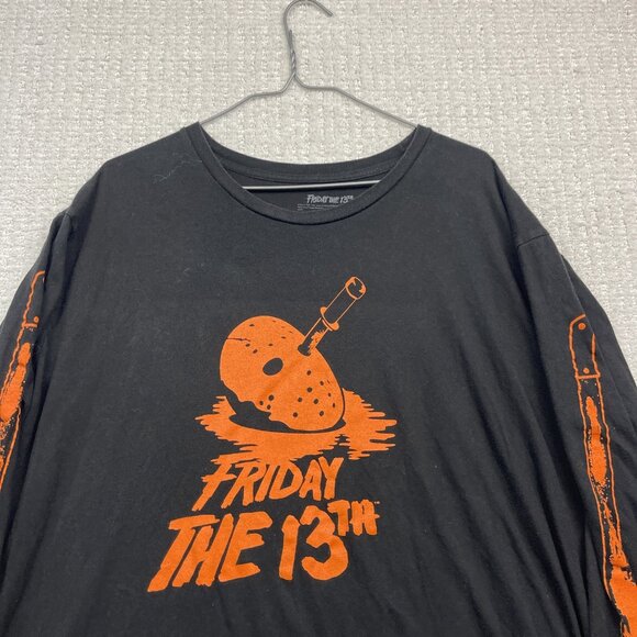 Friday The 13th Black Long Sleeve Men XL T-Shirt Jason Mask w/ Machete Sleeve - Picture 5 of 14